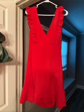 Sleeveless Red V-Neck Ruffle Mini Dress